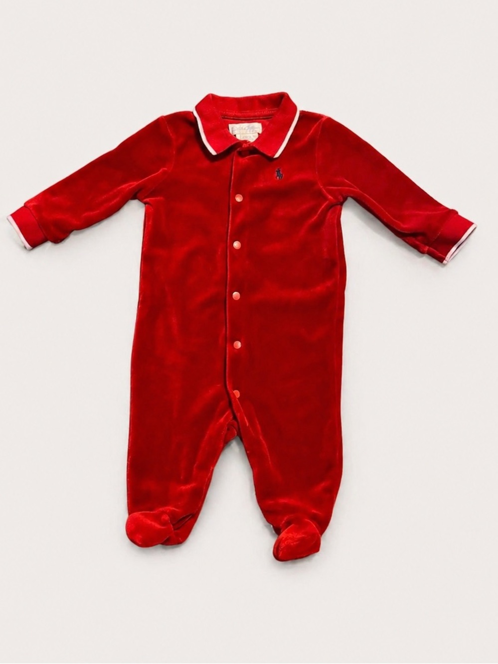 Ralph Lauren Baby Red Velour Footed Sleeper 3M Polo One Piece